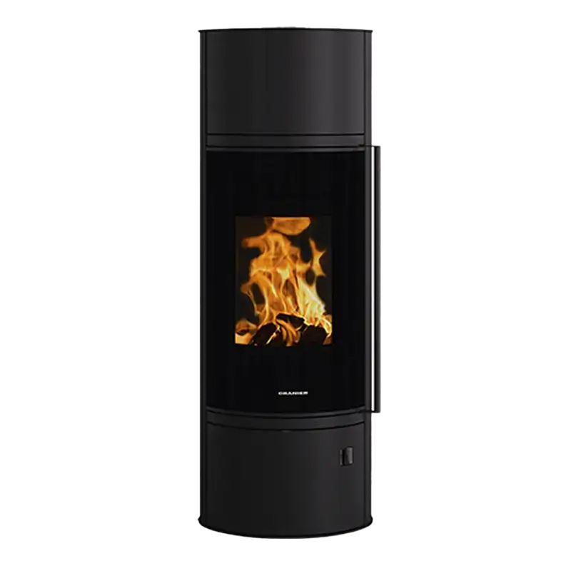 Oranier Arena W+ 2.0 pureBLACK – transparent produktbilde av sort vedovn hos Billigpeis