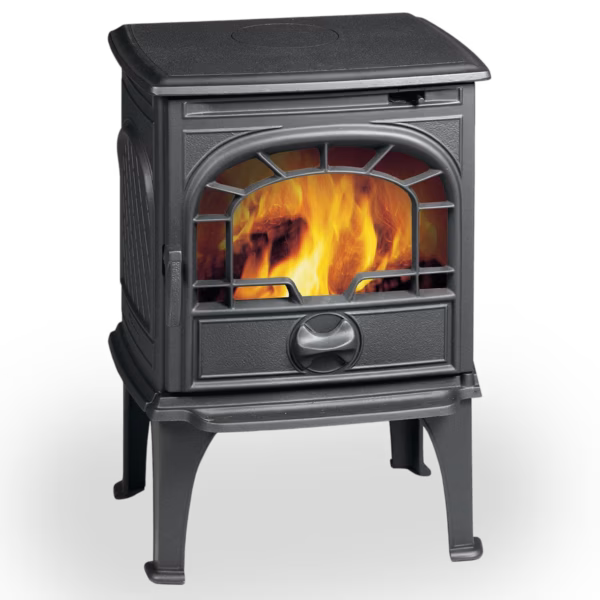 Dovre 250 CBS kompakt peisovn i støpejern med glassdør og vaffelmønster på sidene