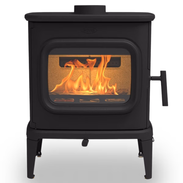 Dovre Saga 207 stor modernisert peisovn i støpejern med stort frontglass og sidevinduer