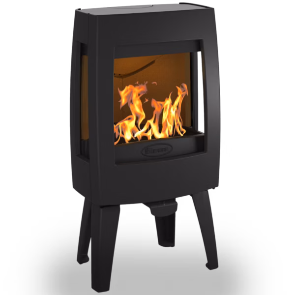 Dovre Sense 103 slank peisovn i støpejern på ben med stort frontglass og sideglass