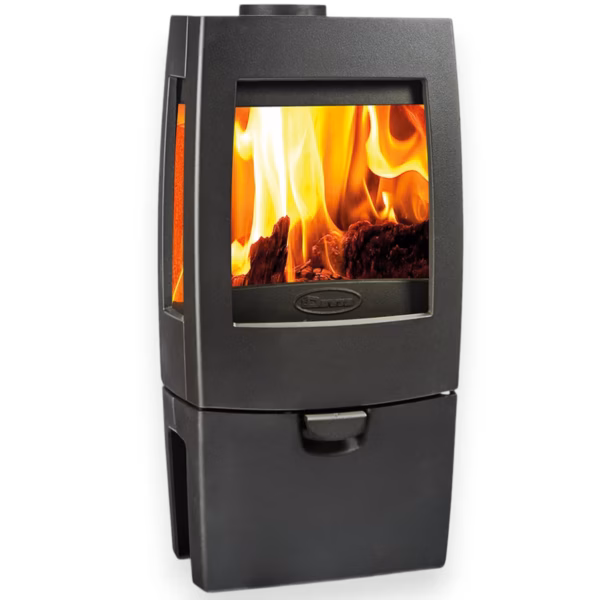 Dovre Sense 213 kompakt peisovn i støpejern med stort frontglass og sideglass